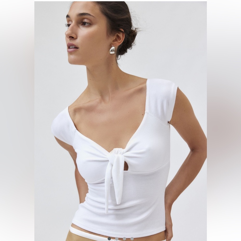White Tie-Front Cap Sleeve Top